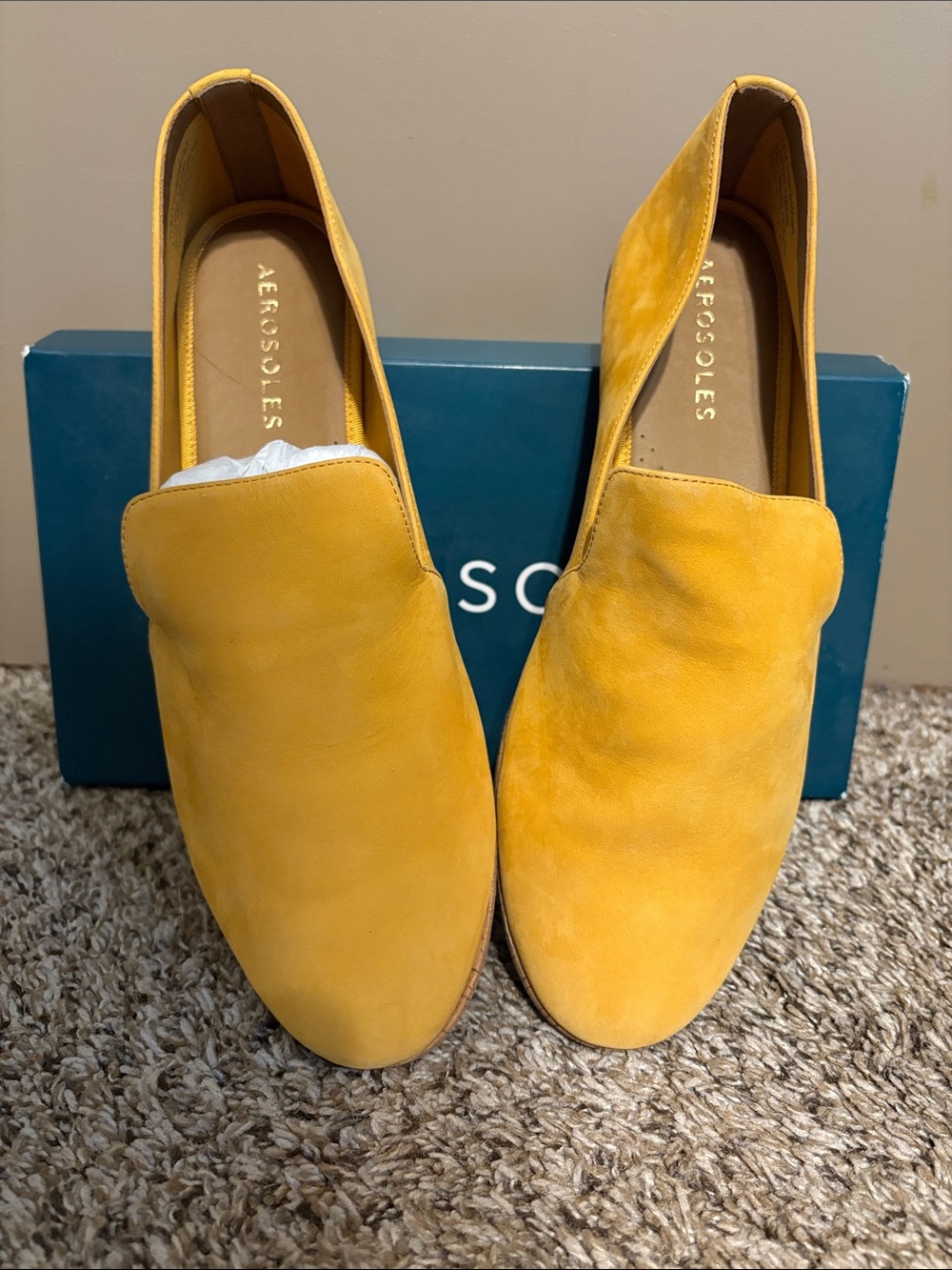 AEROSOLES Mustard Yellow Suede Slip-On Loafers